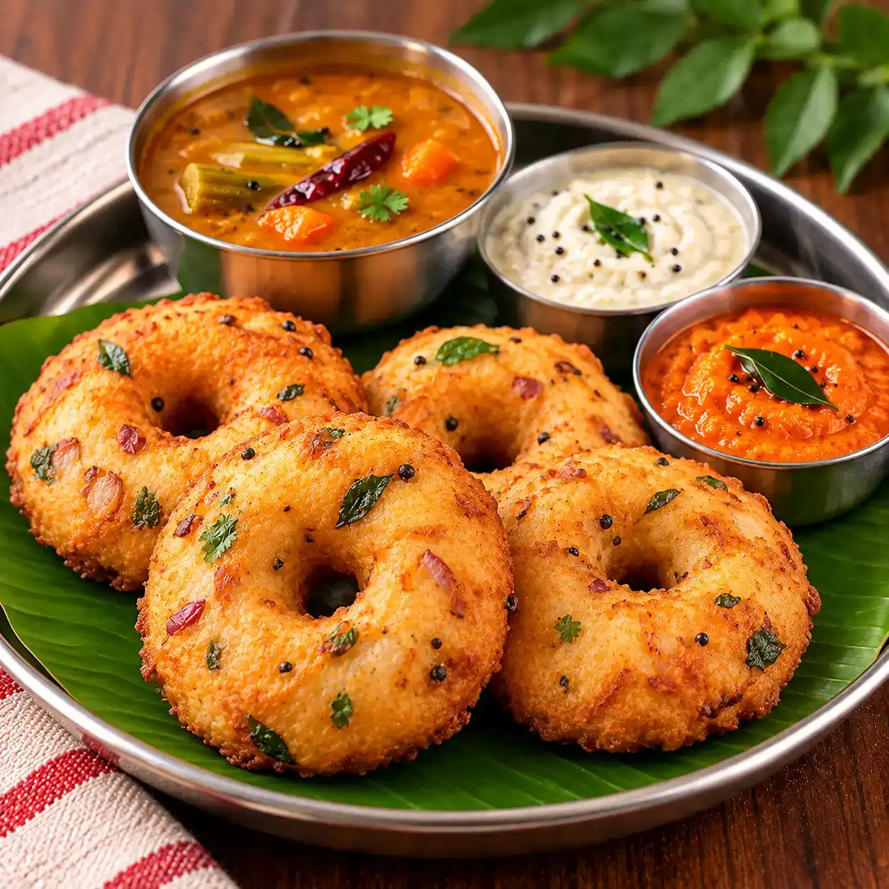 Medu Vada 2Pcs — Savor two golden-hued Vada, each a perfectly spiced lentil fritter at Apna Bazar - Eatery